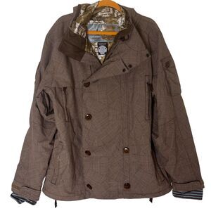 Burton The White Collection Snow Jacket Coat Plaid Brown L bv